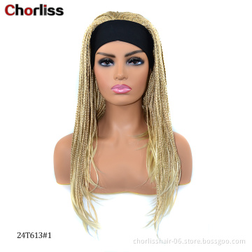 Wholesale Ombre Red Blonde Black Long Braids Headband Wig Turban Wig Synthetic Wigs With Headband Attached For Black Woman